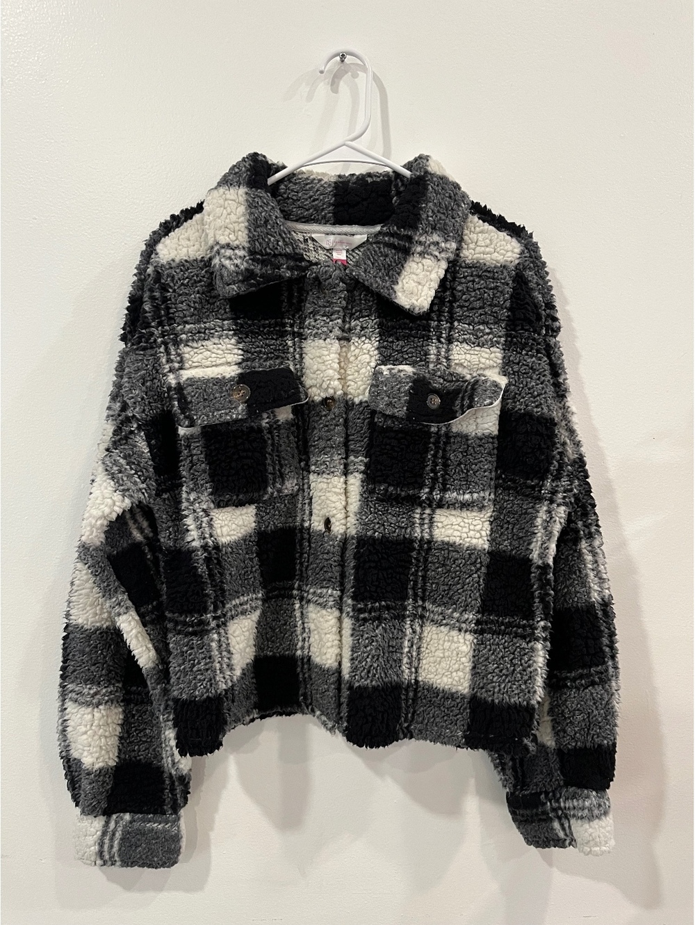 Black and white plaid sherpa jacket